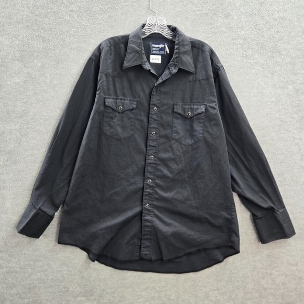VINTAGE Wrangler Men Button Up Shirt 17.5 Cowboy Cut Pearl Snap 90s USA